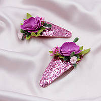 Заколки для волос ручной работы (пара) фиолетовые, уникальная шпилька в школу из фоамирана, Заколка Цветок топ