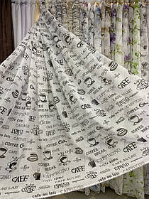 Тюль льон Газета (горнятко кави). Висота 2,80м. Колір біло-сірий.