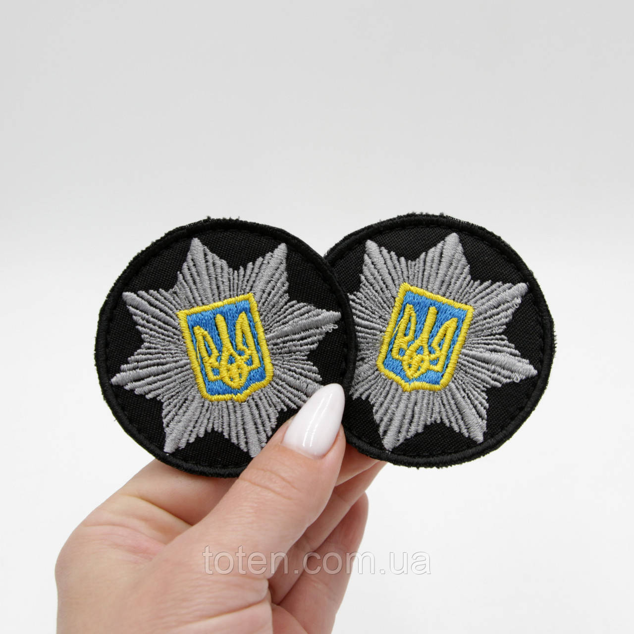 Кокард Герб Поліції різнокольорова, нашвіка-патч кругла української армії Тризуб, шеврон на липучці 4см