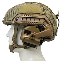 Военные активные наушники Earmor M32X Mark3 на шлем fast с микрофоном (Койот)