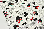 Лоскуток. Тканина бавовняна "Мікі з червоним бантиком" на білому тлі 51*160 см, фото 3