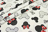 Лоскуток. Тканина бавовняна "Мікі з червоним бантиком" на білому тлі 51*160 см, фото 5