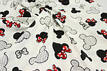 Лоскуток. Тканина бавовняна "Мікі з червоним бантиком" на білому тлі 51*160 см, фото 4