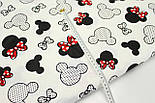 Лоскуток. Тканина бавовняна "Мікі з червоним бантиком" на білому тлі 51*160 см, фото 6