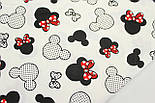 Лоскуток. Тканина бавовняна "Мікі з червоним бантиком" на білому тлі 51*160 см, фото 2