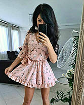 Комбінезон ромпер Бриз жіночий ніжний літній на запах з рюшами в квітковий принт Dmk2563, фото 3