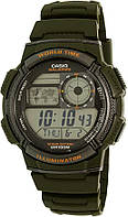 Часы Casio ILLUMINATOR AE1000W-3AV Green, большой экран, срок службы батареи 10 лет, влагозащита 100 метров