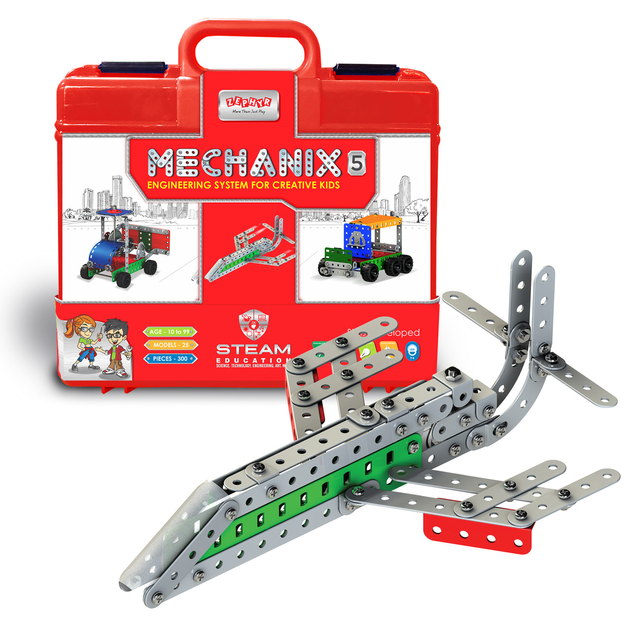 Металевий конструктор, розвиваючий у пластиковому кейсі "MECHANIX" №5 (301 елм./25 моделей)