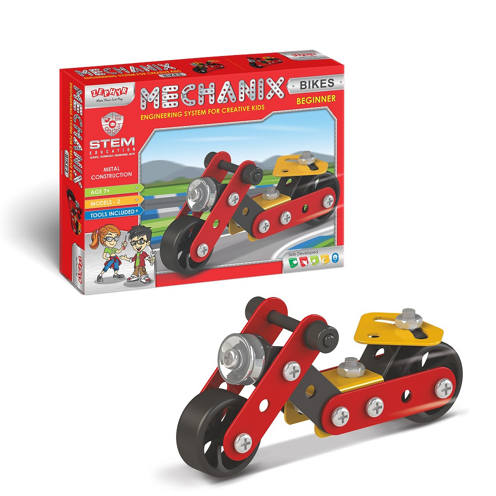 Металевий конструктор, розвиваючий набір "MECHANIX"  Мотоцикл (2 моделі + інструменти), фото 1