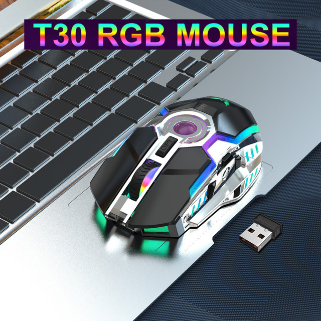 Мишка USB бездротова Т30 з RGB-підсвіткою акумуляторна Чорна Мишка USB бездротова Т30 з RGB-підсвіткою акумуляторна Чорна