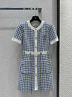 Платье Шанель твидовое в клетку с накладными карманами и поясом цепочкой new 2023