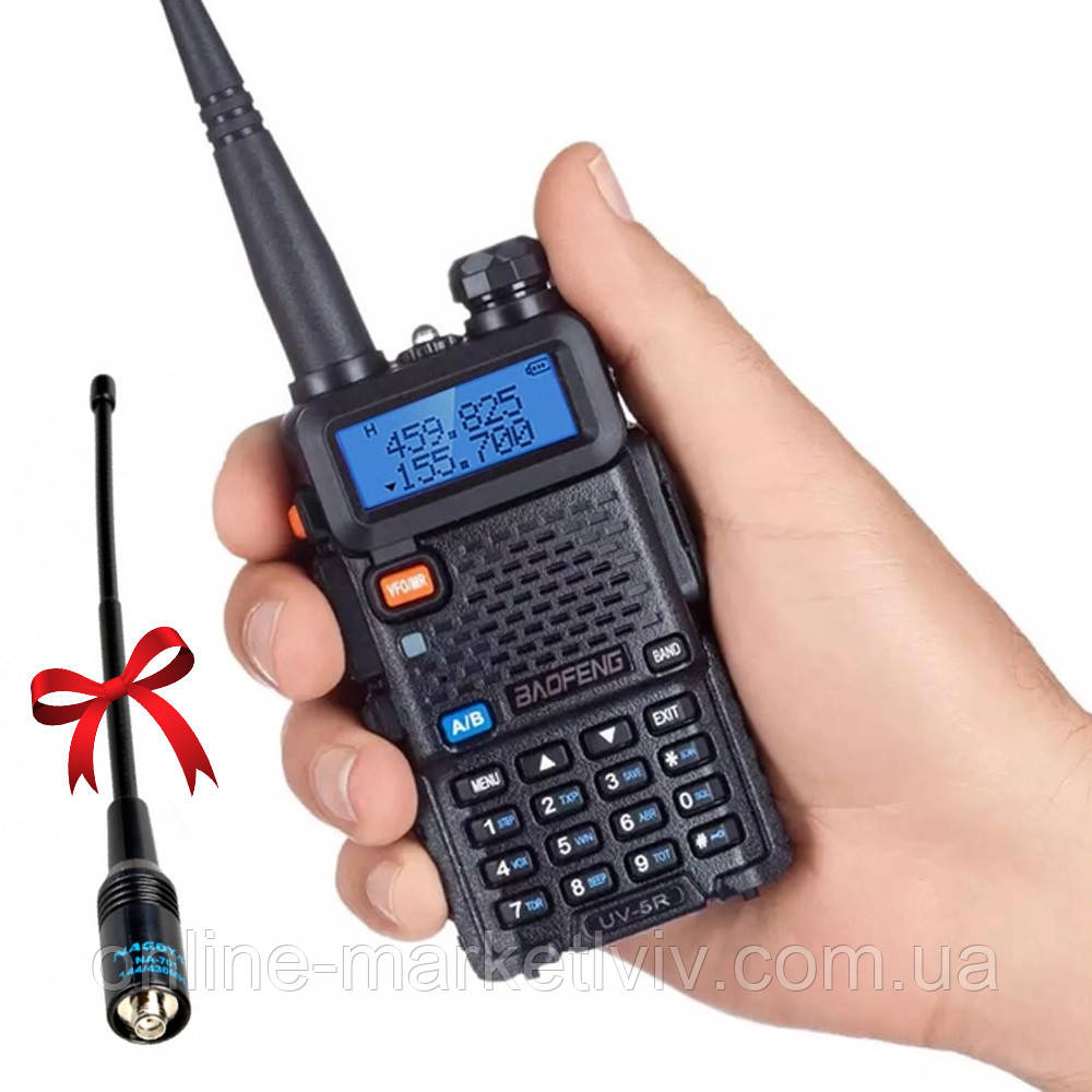 Рація портативна Baofeng UV-5R (1800 мАг) + Гарнітура + Подарунок Антена Nagoya NA-771