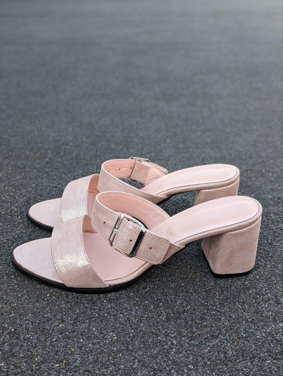 STTOPA Розміри 36-44. Шльопанці великих розмірів шкіряні. Каблук 6,5 см. 126-3644-65-1 Рожеві, фото 1