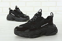 Кроссовки кожаные черные Balenciaga Triple S унисекс Кроссовки баленсиага на высокой подошве