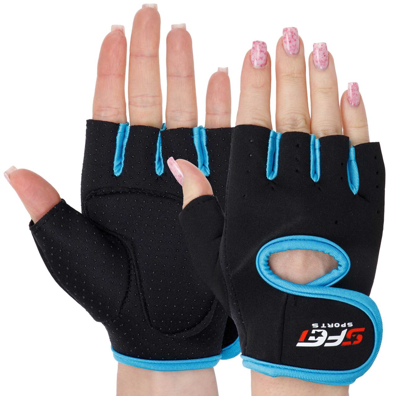 Рукавиці для фітнесу рукавички спортивні Zelart Fitness Basics 893 розмір S Black-Light Blue, фото 1