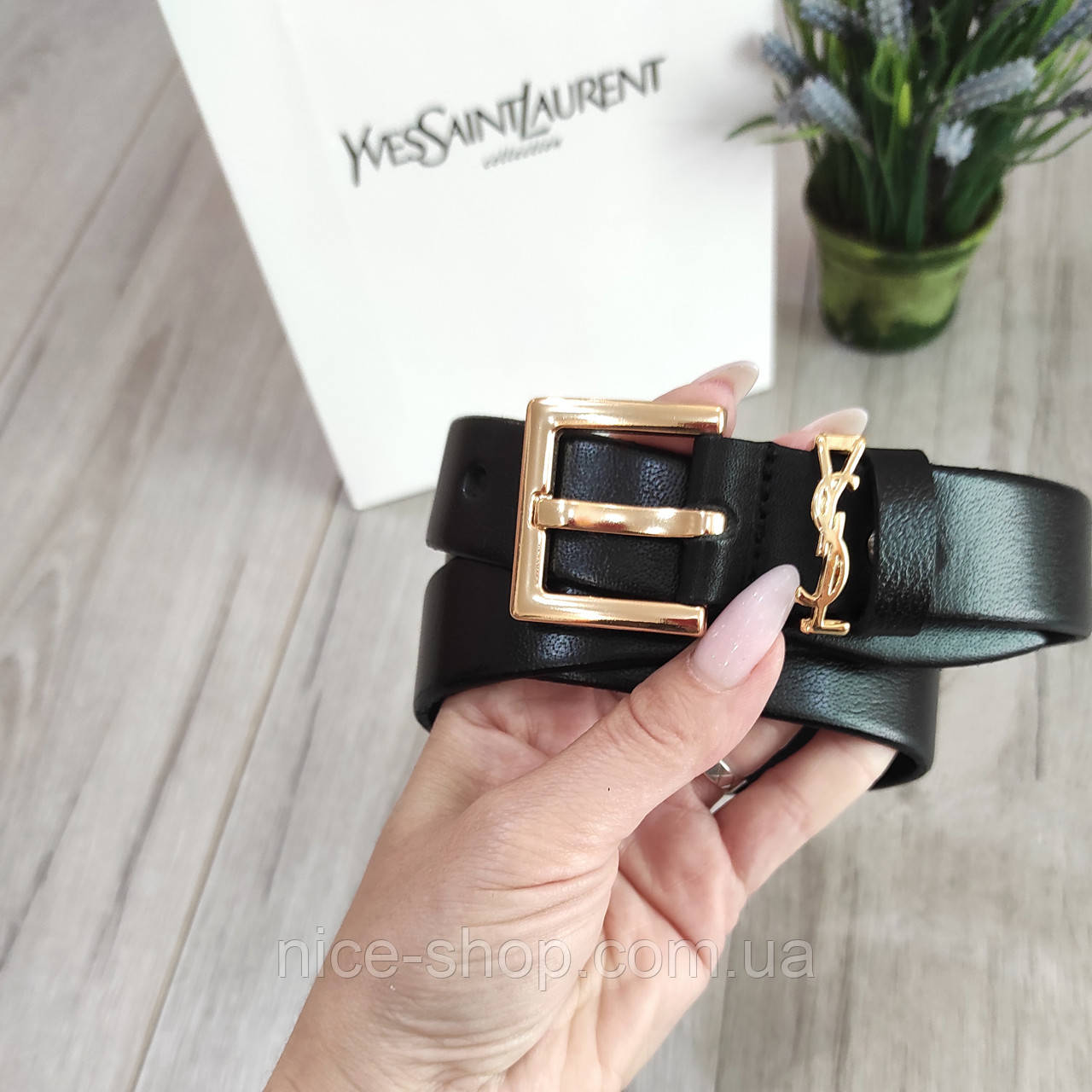 Ремінь шкіряний Yves Saint Laurent (YSL) золото