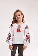 Блуза для девочки с вышивкой MEREZHKA "Жар птица" красная