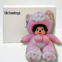 Лялька Мончічі (Monchhichi) в костюмі рожевої кішечки 20 см