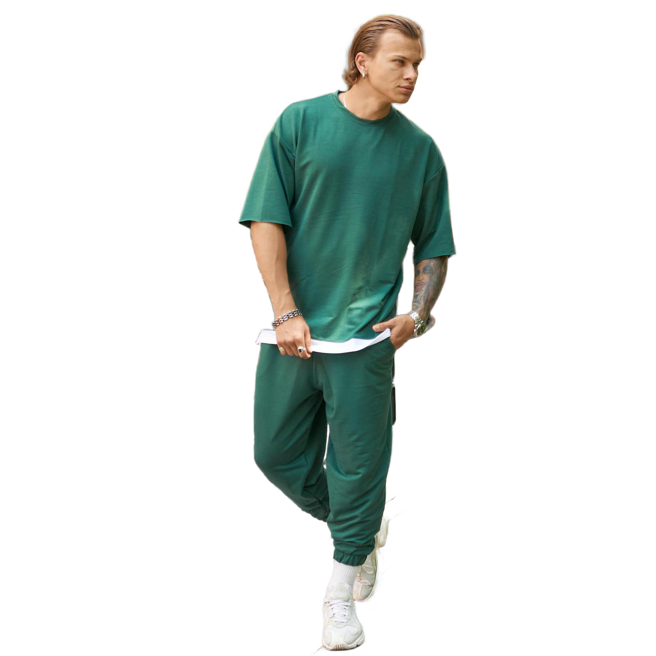 Літній спортивний костюм чоловічий, колір зелений, пошив оверсайз.