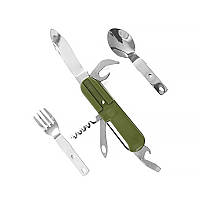 Туристический походный мультитул Lesko 7 в 1 нож, вилка, ложка, открывалка, штопор, отвертка, tool