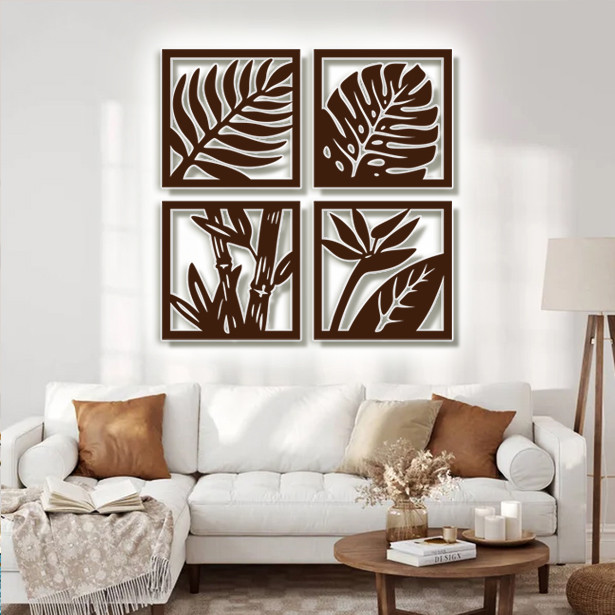 Панно 3D декоративне з об'ємом 15 мм для стін, Флористика 80 х 80 см коричневе