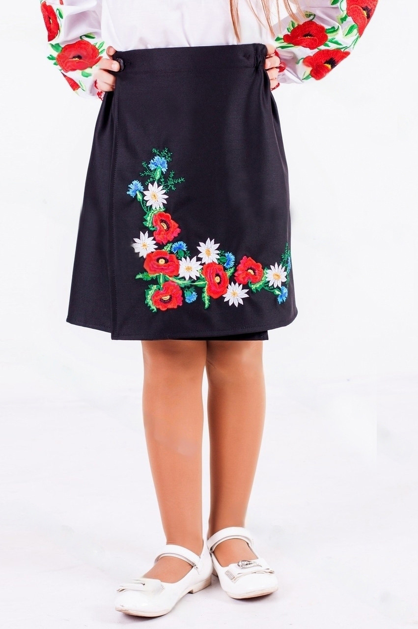 Юбка плахта Марися вишивка маки, волошки, ромашки, на запах, 4,5,6,7,8,9,10,11,12,13,14,15лет, 44,46,48р, фото 1