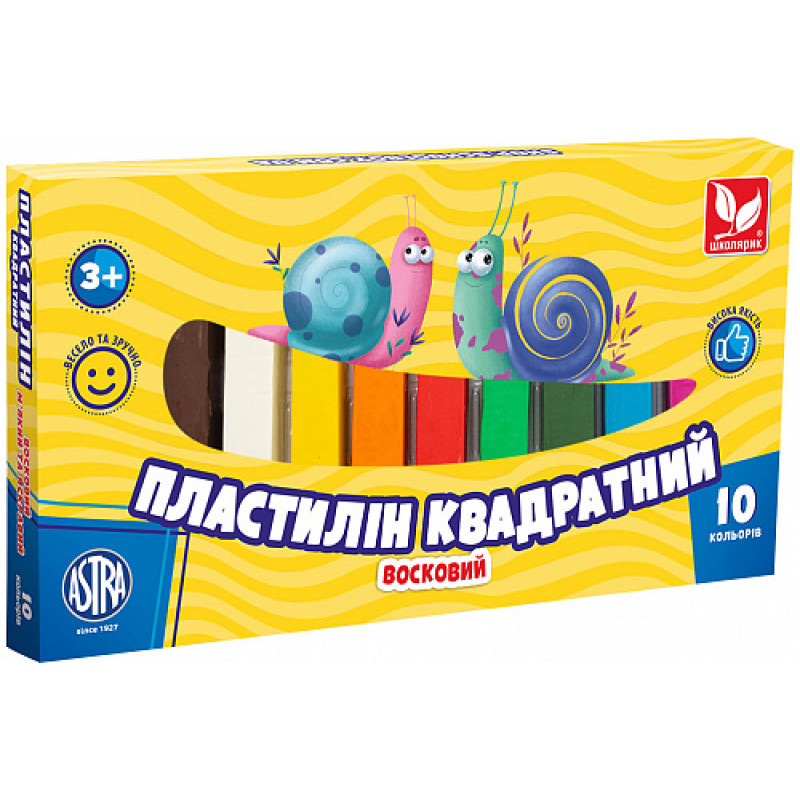 Пластилін восковий "Школярик" 10 кольорів, 190 г, квадратний
