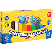 Пластилін восковий "Школярик" 10 кольорів, 190 г, квадратний