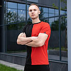 Чоловіча футболка двоколірна чорна з червоною бавовняною на літо, фото 3