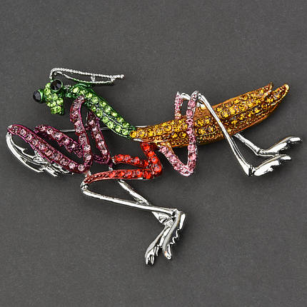 Брошка металева на сріблястій основі масивний 741 з різнобарвними кристалами розмір 75х80 мм, фото 1