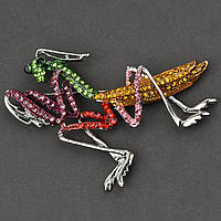 Брошка металева на сріблястій основі масивний 741 з різнобарвними кристалами розмір 75х80 мм