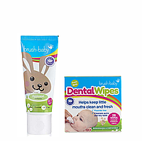Набор Brush-Baby Dental Wipes (салфетки 28 шт + паста 50 мл зайчик)