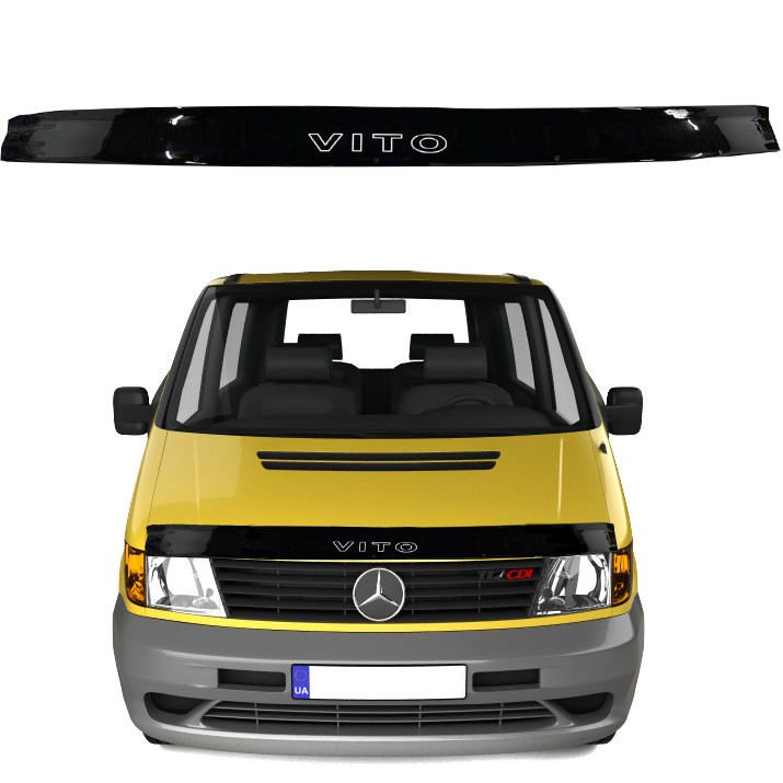 Дефлектор капота мухотяг Mercedes Vito (W638) 1996-2003 Євро кріплення Voron Glass, фото 1