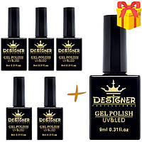 Набір гель-лаків 5+1 для покриття нігтів - Designer Professional, 9 мл.