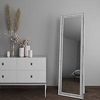 Зеркало в полный рост напольное Белое с серебряной патиной 172х52 Black Mirror в широкой раме