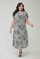 Літня легка чорно-біла сукня міді із штапеля Злата великий розмір 52 54 56 58 60 62