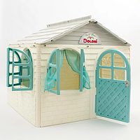 Детский игровой домик со шторками для улицы и дома пластиковый серо-бирюзовый