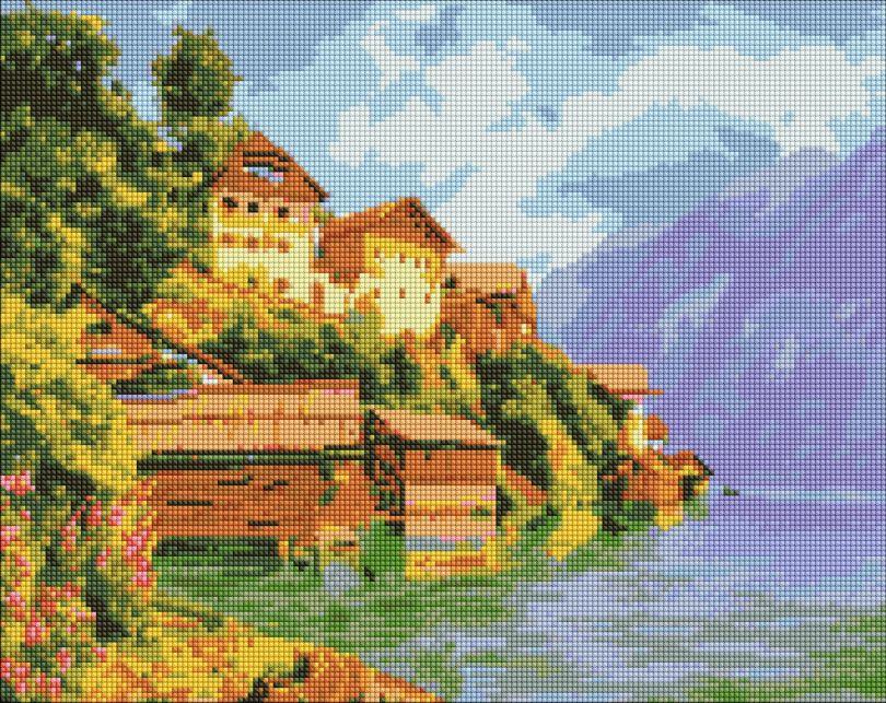 Картина стразами Ідейка Затишна затока ©Катерина Терещенко за мотивами Ferdinand Waldmüller (AMO7529) 40 х 50 см (На підрамнику), фото 1