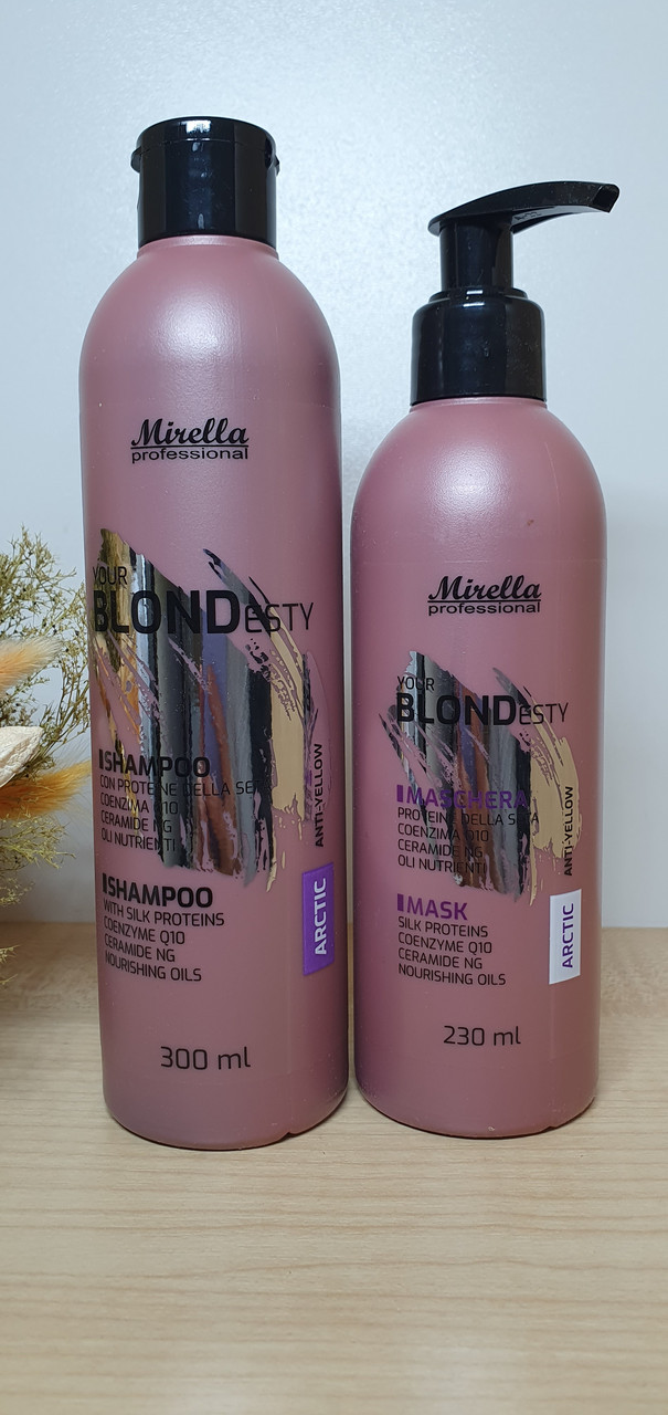 Набір Шампунь і маска для світлого, сивого та освітленого волосся Arctic (фіолетовий)-холодний відтінок Mirella Blond Anti -Yello
