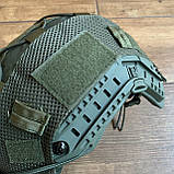 Балістичний тактичний шолом NTS Fast USA NIJ IIIA олива з навушниками та чебурашками S, фото 5