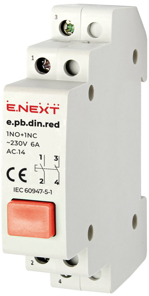 Кнопка на DIN-рейку червона [i0790001] e.pb.din.red E.NEXT, фото 1
