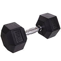 Гантель цілісна шестигранна гексагональна Zelart (1шт) SC-8013-15 15кг (хромована сталь, гума, вага 15кг)