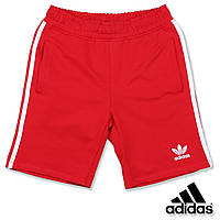 Мужские шорты Adidas красные с полосами хлопковые Адидас на лето (G)