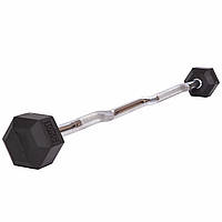 Штанга фіксована вигнута обгумована Rubber Hexagon Barbell 10кг TA-6231-10 (гриф l-95см)