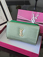 Женский кошелек Yves Saint-Laurent зеленый рептилия Ив Сен Лоран YSL
