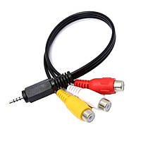 AV кабель переходник Jack 3.5 to 3RCA для передачи аудио и видео сигнала на телевизор RCA тюльпан