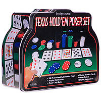 Покерний набір в металевій коробці-200 фішок IG-1103240 (з номіналом,2к.карт,5куб)
