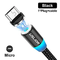 Магнитный micro USB кабель USLION (1 метр) для быстрой зарядки (черный)