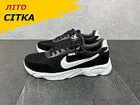 Чоловічі тонкі текстильні дихаючі кросівки Nike для міста, чорні кроси сітка з тканини на літо взуття *N30 чор/біл/сет*