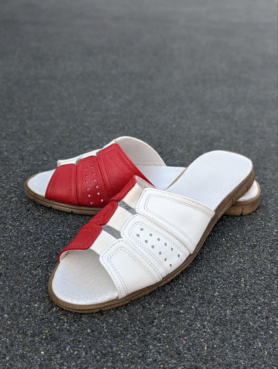 STTOPA Розміри 40-45. Шльопанці великих розмірів на широку ногу шкіряні. 122-4045 Червоні Білі, фото 1